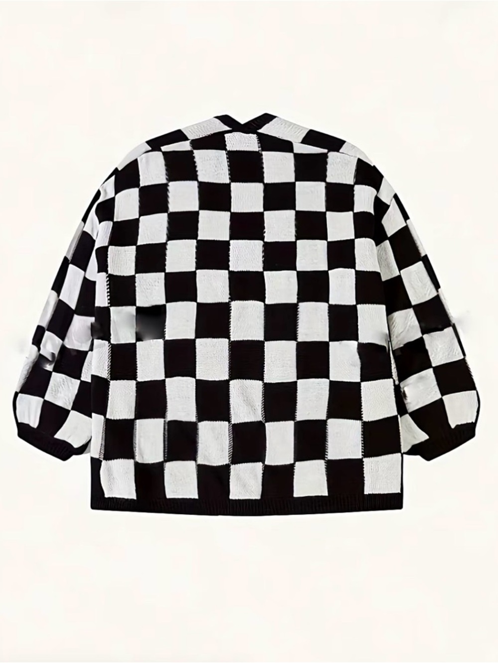 Black & White Checkerboard Knit Cardigan